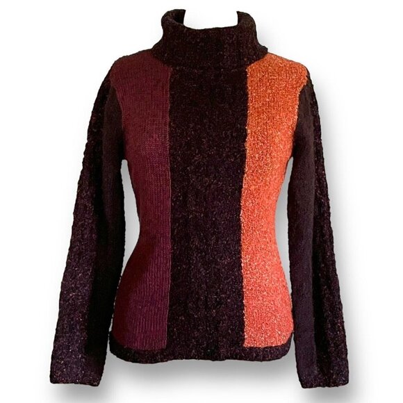 Spanner Womens Colorblock Sweater Sz S Boucle Wool Turtleneck Fall Autumn Colors - Picture 2 of 7
